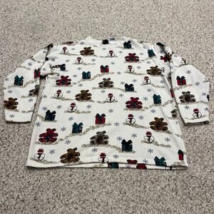 Vintage Christmas Novelty Sweatshirt Sz M Cream Holiday Winter Present Bear